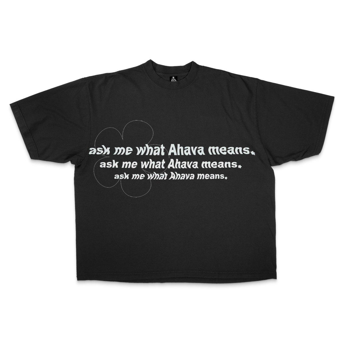 Black t-shirt, white text, a question
