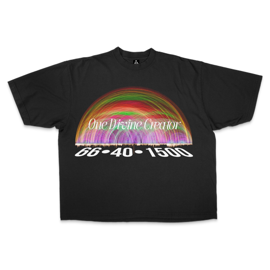 Black t-shirt with hyperlinked text, and numerical testimony